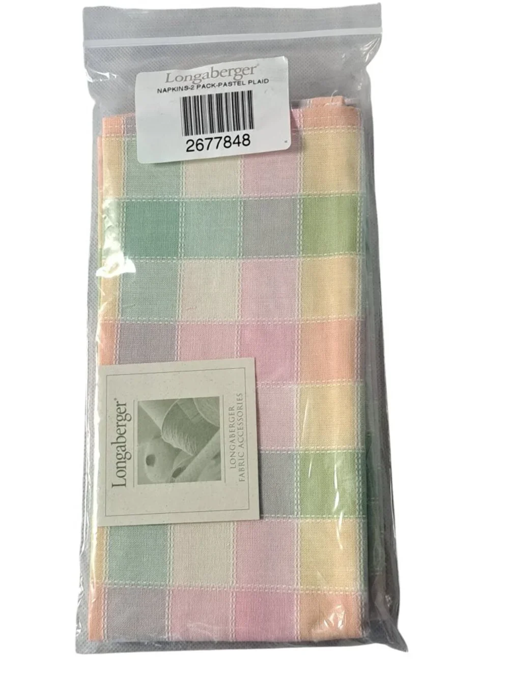 Longaberger Baskets Pastel Plaid Napkins Lot of 2 New in Package